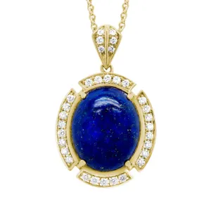 14k Cabochon Lapis Pendant Necklace