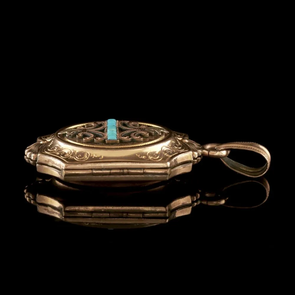 Antique Victorian Turquoise Mourning Locket Gold Gilt
