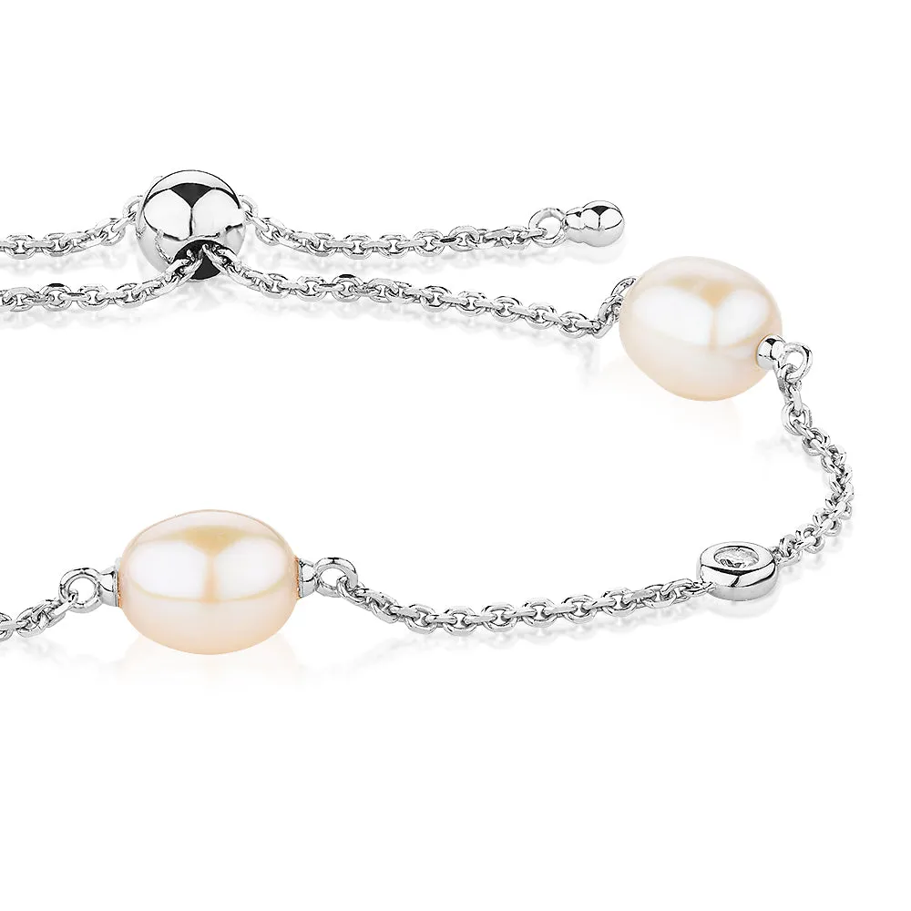 Cultured freshwater pearl slider bracelet in sterling silver