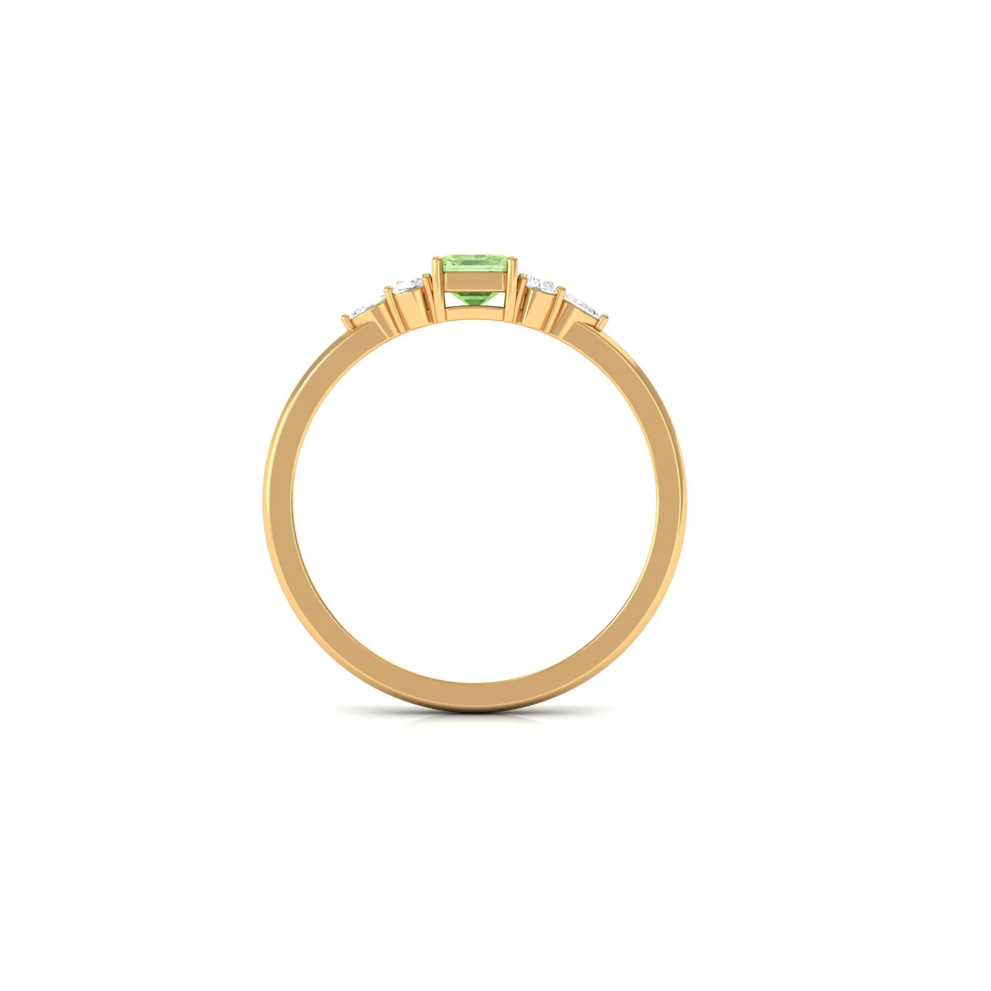 Emerald Cut Green Sapphire Promise Ring with Diamond Trio