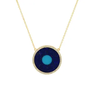 Lapis Inlay Evil Eye Necklace with Diamonds