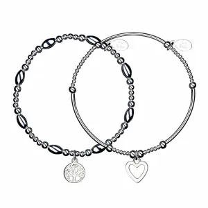 Love & Life Sterling Silver Stacking Bracelets - Set of 2