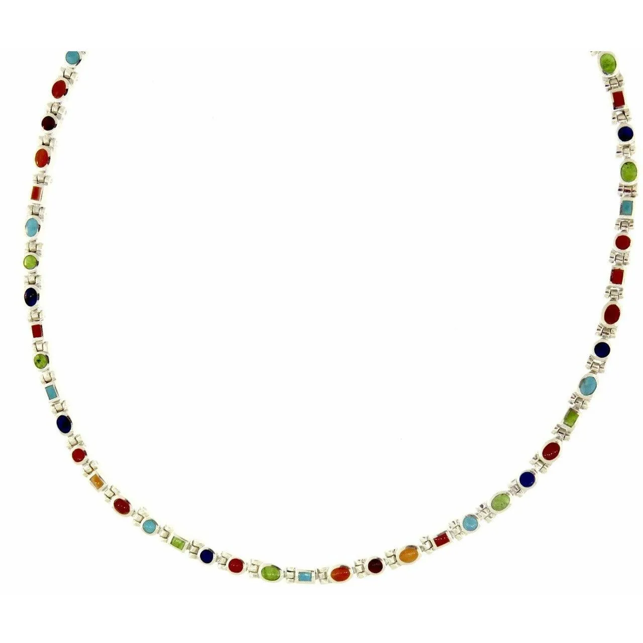 Peyote Bird Multi-Stone  Sectional Inlaid Stone Necklace